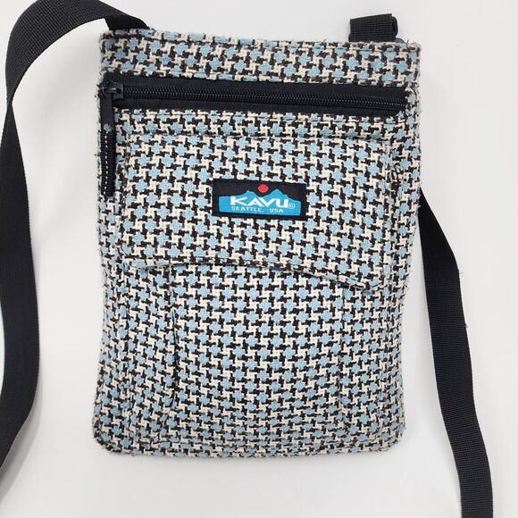 KAVU Keeper Crossbody Messenger Shoulder Bag Tweed Multi Pocket Blue White Black - Picture 1 of 15